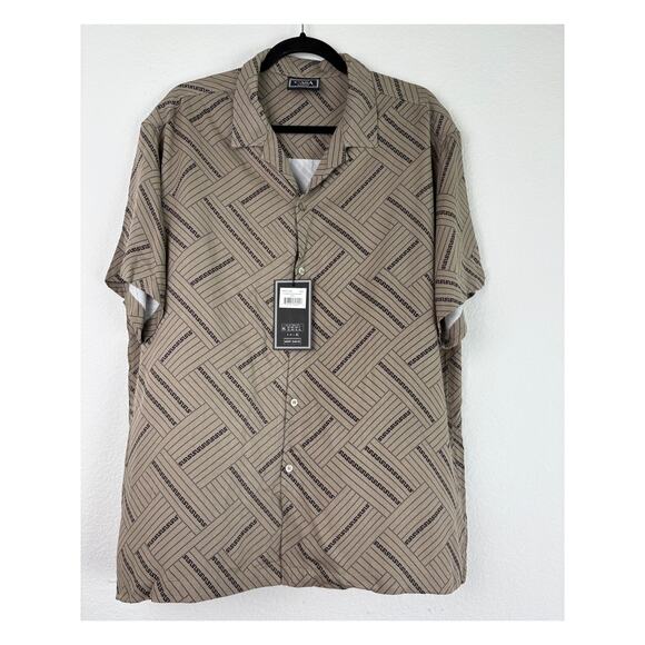 Casa Moda Couture Men’s XL Luxury Mocha Design Button Front Camp Shirt Geometric - Picture 1 of 10